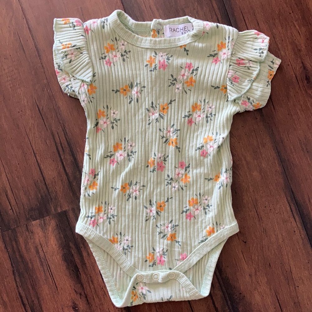 NEW Rachel Zoe Baby 3-6 Month Light Green Floral One Piece Ruffle Sleeve - cute!